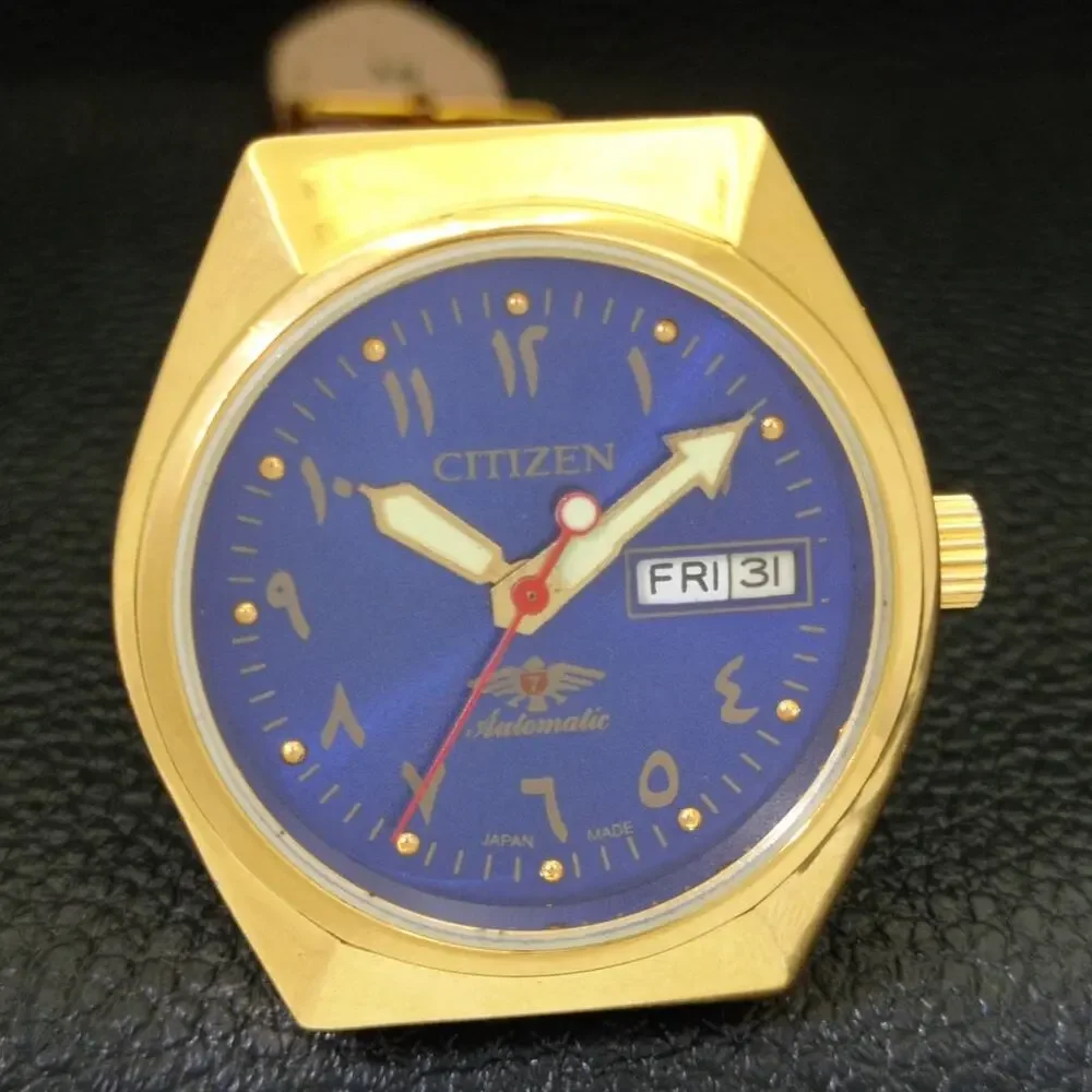 Vintage 1976 Citizen Automatic Mens Gold Watch W/daydate & Blue accents